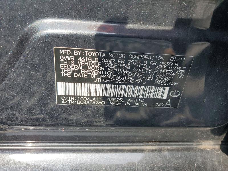 69009496 :رقم المزاد ، JTHCF5C26B5047916 vin ، 2011 Lexus Is مزاد بيع
