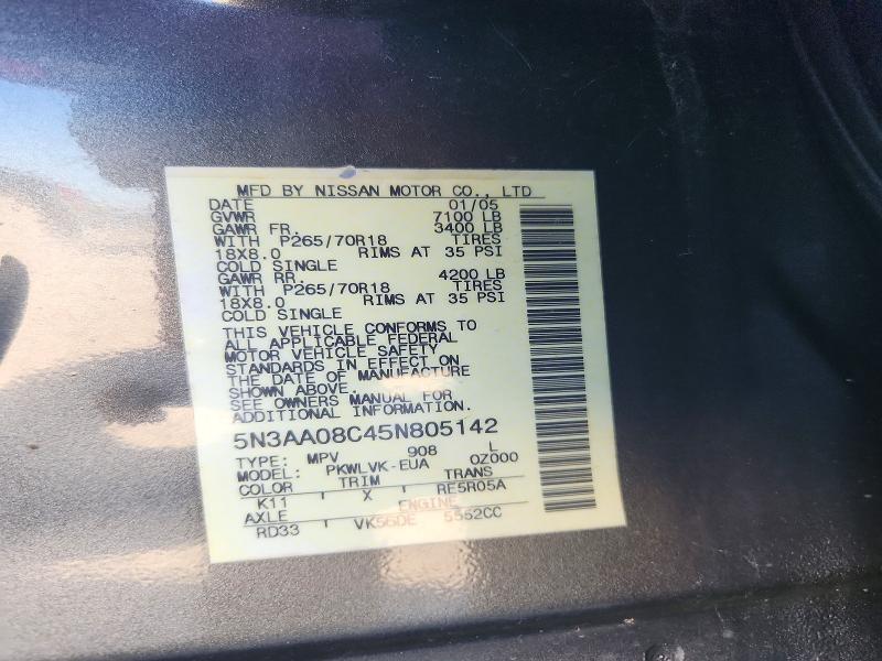 Aukcja sprzedaży 2005 Infiniti Qx56, vin: 5N3AA08C45N805142, numer aukcji: 67995546