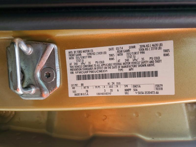 Продажа на аукционе авто 2014 Ford Escape, vin: 1FMCU0F76EUC98331, номер лота: 70178356