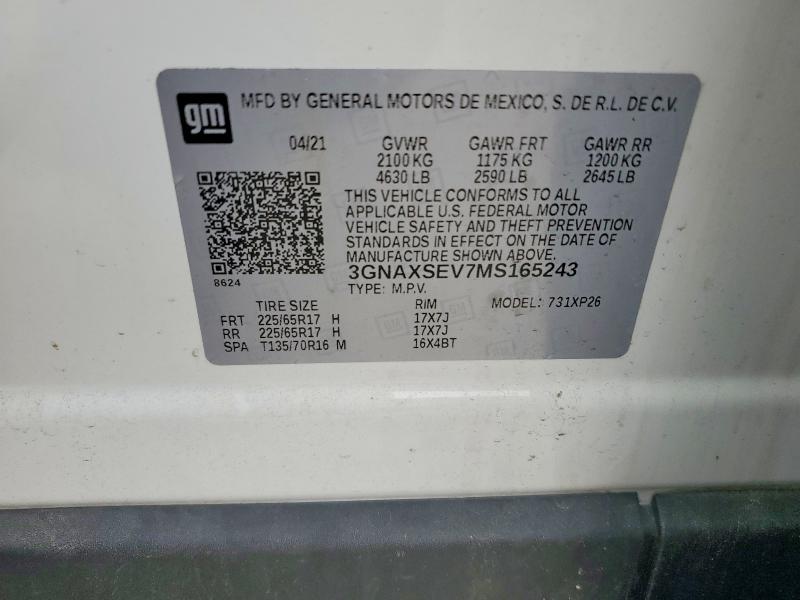 68040466 :رقم المزاد ، 3GNAXSEV7MS165243 vin ، 2021 Chevrolet Equinox مزاد بيع
