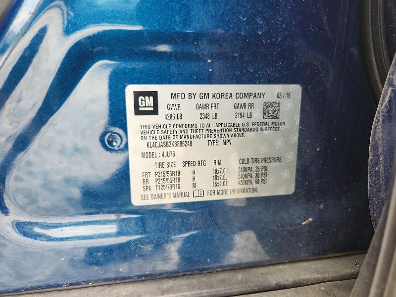 2019 Buick Encore მანქანა იყიდება აუქციონზე, vin: KL4CJASB3KB886248, აუქციონის ნომერი: 68793626