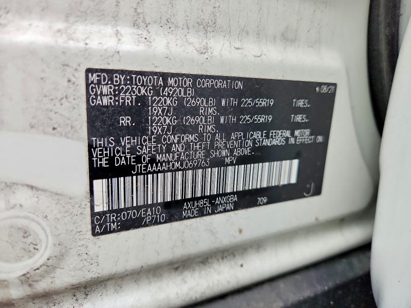 Aukcja sprzedaży 2021 Toyota Venza, vin: JTEAAAAH0MJ069763, numer aukcji: 70489376