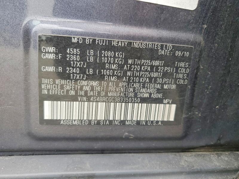 67555836 :رقم المزاد ، 4S4BRCGC3B3350350 vin ، 2011 Subaru Outback مزاد بيع