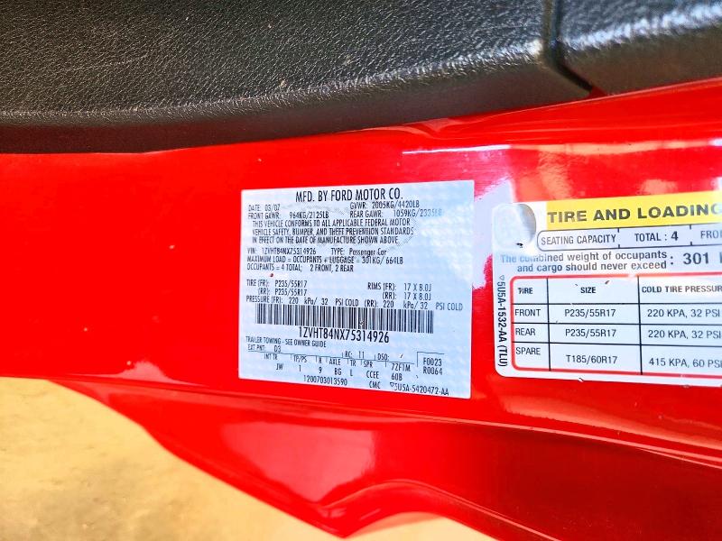 68991486 :رقم المزاد ، 1ZVHT84NX75314926 vin ، 2007 Ford Mustang مزاد بيع