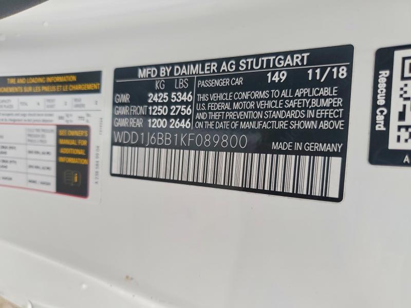 Aukcja sprzedaży 2019 Mercedes-benz E, vin: WDD1J6BB1KF089800, numer aukcji: 69637036