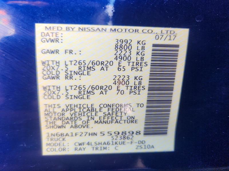 67452376 :رقم المزاد ، 1N6BA1F27HN559898 vin ، 2017 Nissan Titan Xd مزاد بيع