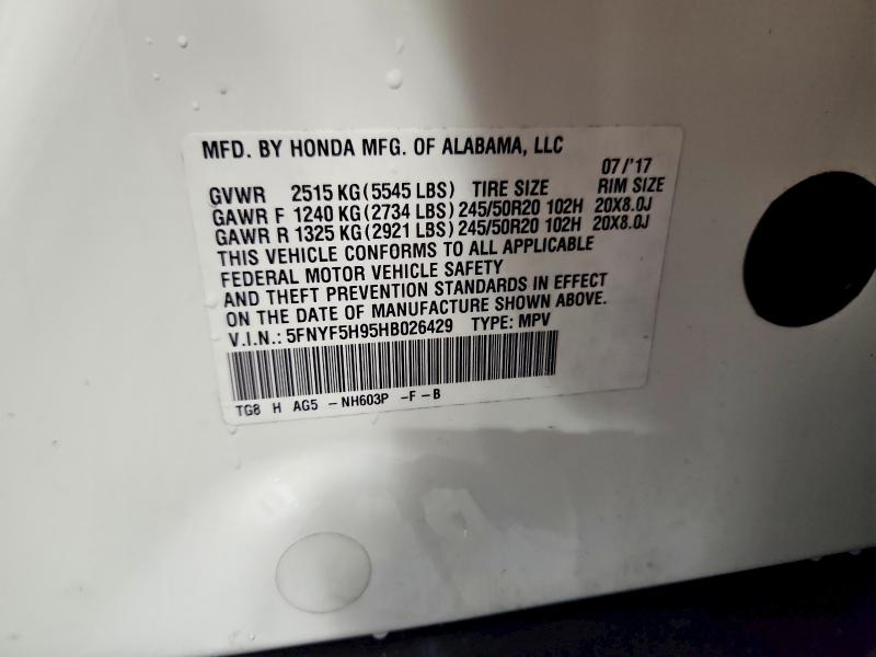 Продажа на аукционе авто 2017 Honda Pilot, vin: 5FNYF5H95HB026429, номер лота: 69630156