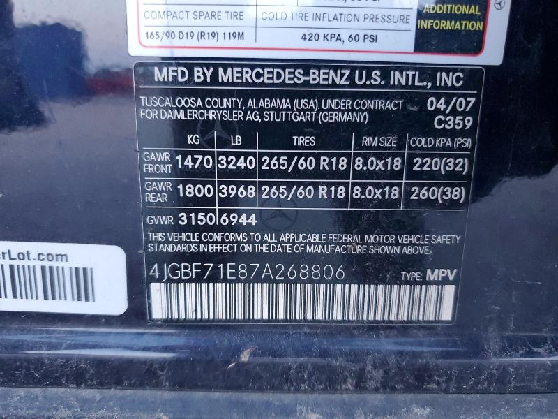 2007 Mercedes-benz Gl მანქანა იყიდება აუქციონზე, vin: 4JGBF71E87A268806, აუქციონის ნომერი: 68150556
