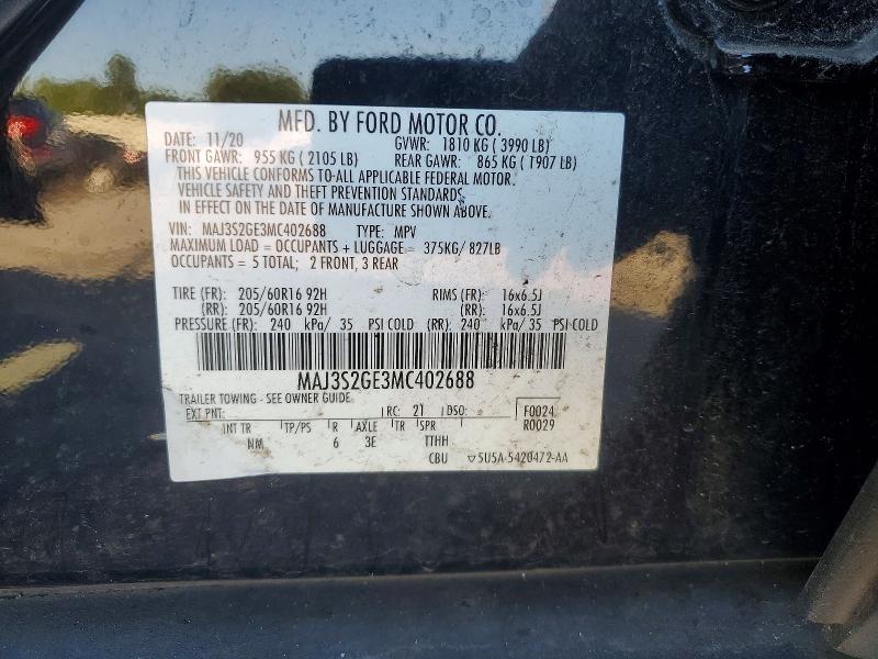 67967906 :رقم المزاد ، MAJ3S2GE3MC402688 vin ، 2021 Ford Ecosport مزاد بيع