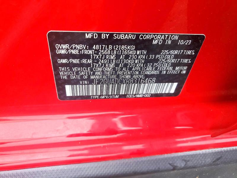 67687206 :رقم المزاد ، JF2GUADCXR8316468 vin ، 2024 Subaru Crosstrek مزاد بيع