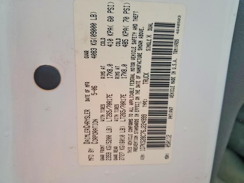 Aukcja sprzedaży 2006 Dodge Ram 2500, vin: 1D7KS28C76J224999, numer aukcji: 70228596