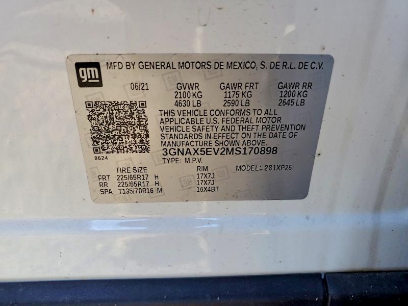 68944036 :رقم المزاد ، 3GNAX5EV2MS170898 vin ، 2021 Chevrolet Equinox مزاد بيع