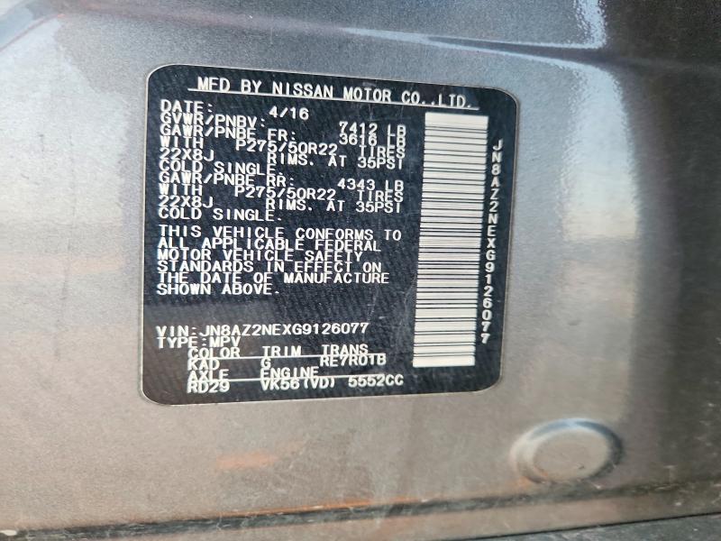 Aukcja sprzedaży 2016 Infiniti Qx80, vin: JN8AZ2NEXG9126077, numer aukcji: 67861366
