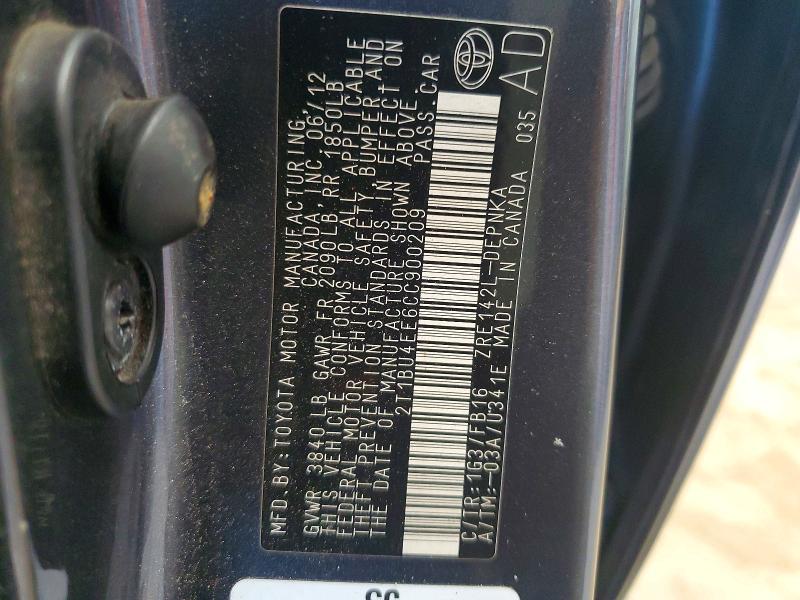 Продаж на аукціоні авто 2012 Toyota Corolla, vin: 2T1BU4EE6CC900209, номер лоту: 67011306