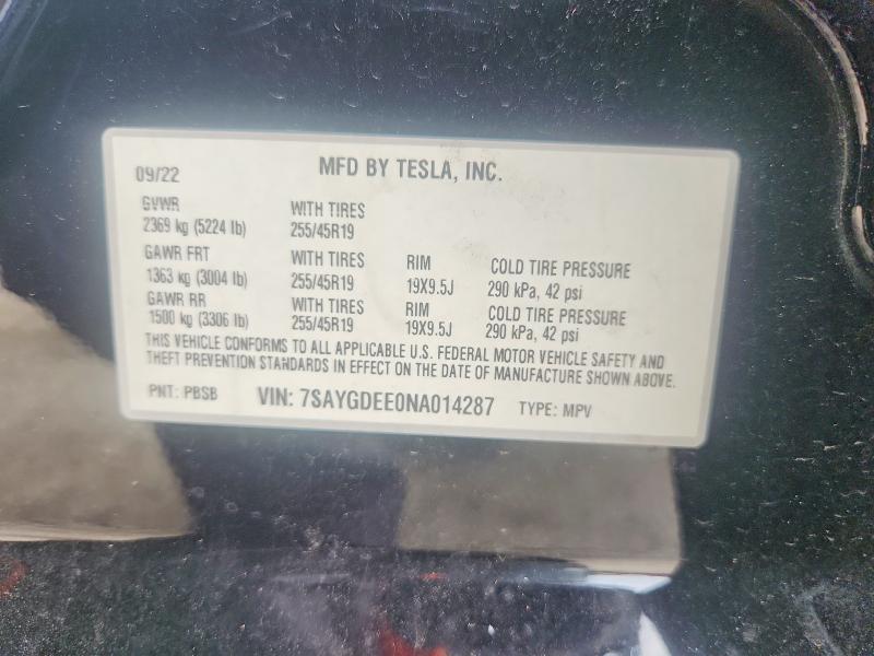 2022 Tesla Model Y მანქანა იყიდება აუქციონზე, vin: 7SAYGDEE0NA014287, აუქციონის ნომერი: 67853816