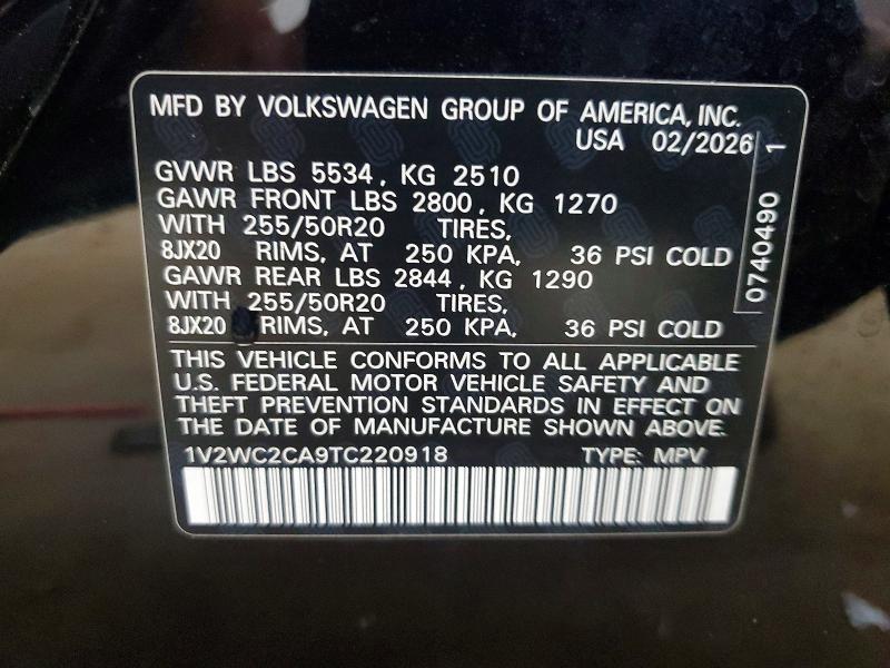 70765306 :رقم المزاد ، 1V2WC2CA9TC220918 vin ، 2026 Volkswagen Atlas Cross Sport مزاد بيع