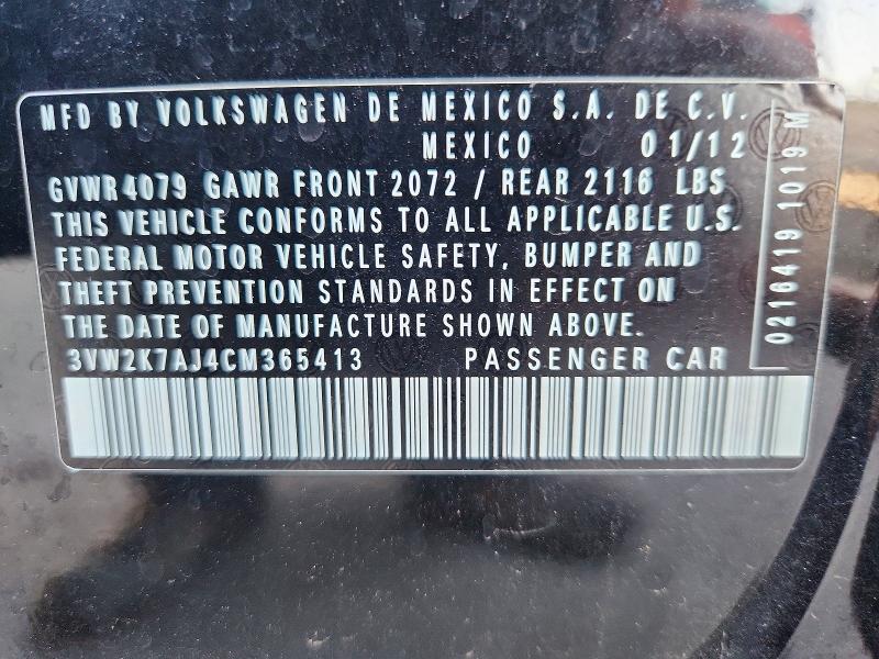 68202656 :رقم المزاد ، 3VW2K7AJ4CM365413 vin ، 2012 Volkswagen Jetta مزاد بيع