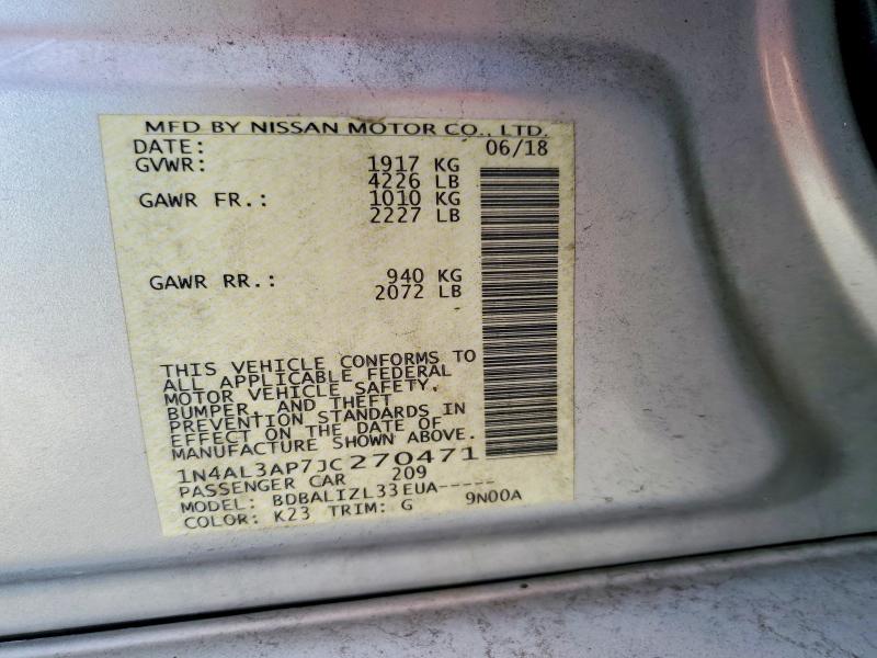 2018 Nissan Altima მანქანა იყიდება აუქციონზე, vin: 1N4AL3AP7JC270471, აუქციონის ნომერი: 68185006
