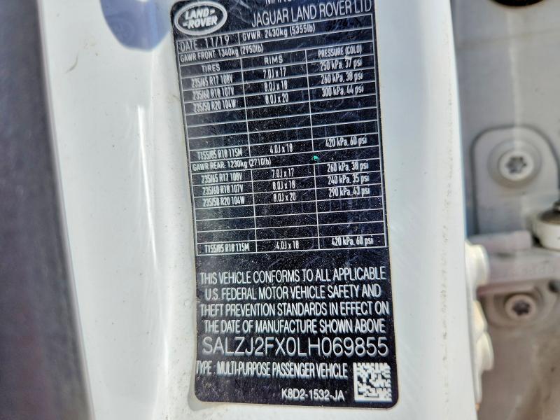 Продажа на аукционе авто 2020 Land Rover Range Rover Evoque, vin: SALZJ2FX0LH069855, номер лота: 69496986