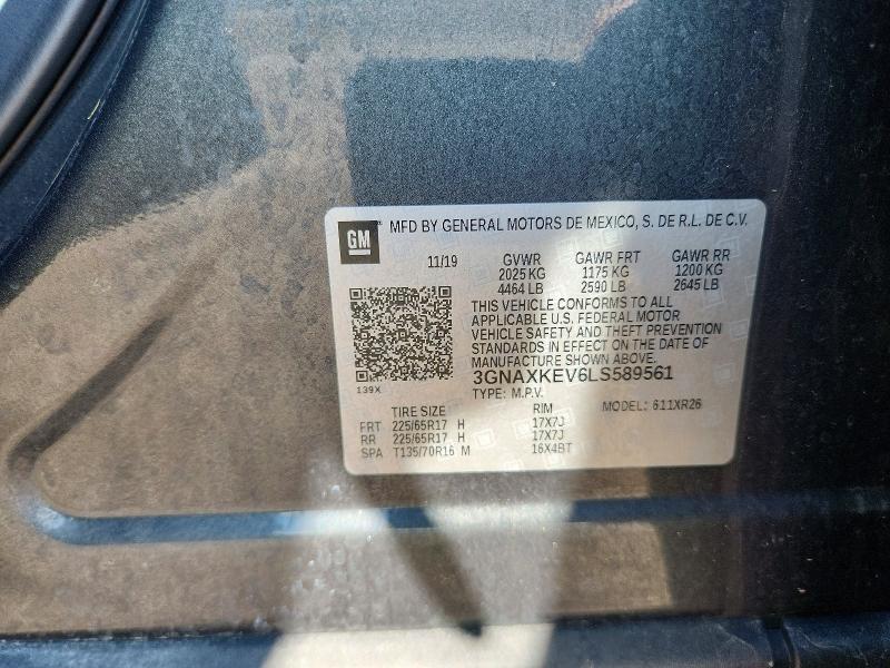 2020 Chevrolet Equinox მანქანა იყიდება აუქციონზე, vin: 3GNAXKEV6LS589561, აუქციონის ნომერი: 68572586