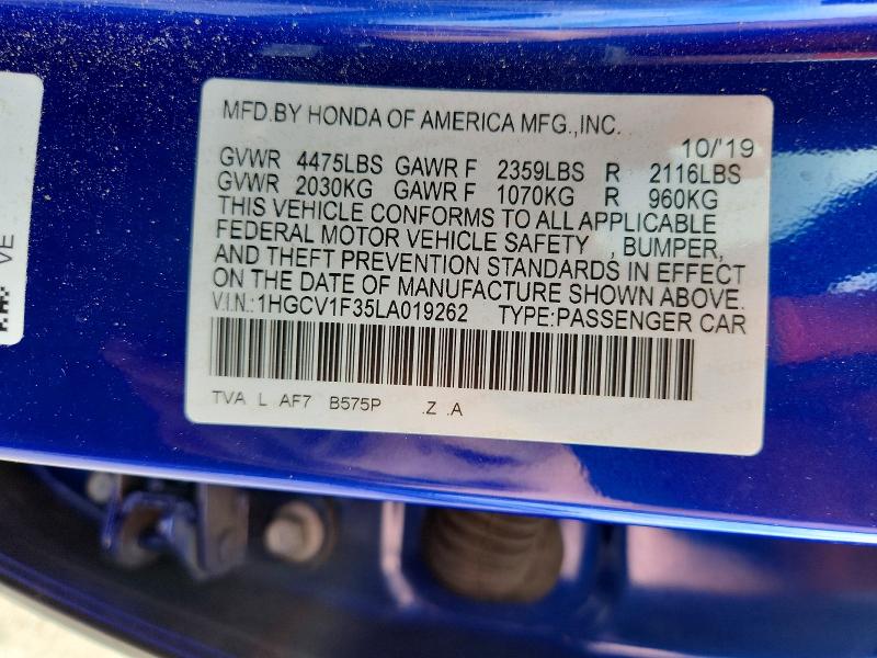 Продаж на аукціоні авто 2020 Honda Accord, vin: 1HGCV1F35LA019262, номер лоту: 69635376
