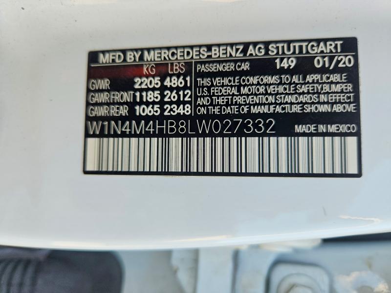 2020 Mercedes-benz Glb მანქანა იყიდება აუქციონზე, vin: W1N4M4HB8LW027332, აუქციონის ნომერი: 67299776