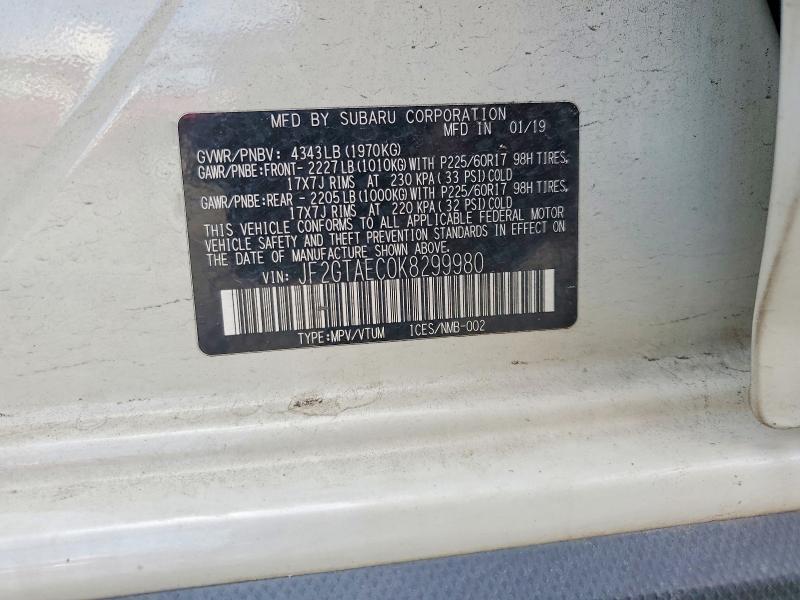 69734476 :رقم المزاد ، JF2GTAEC0K8299980 vin ، 2019 Subaru Crosstrek مزاد بيع