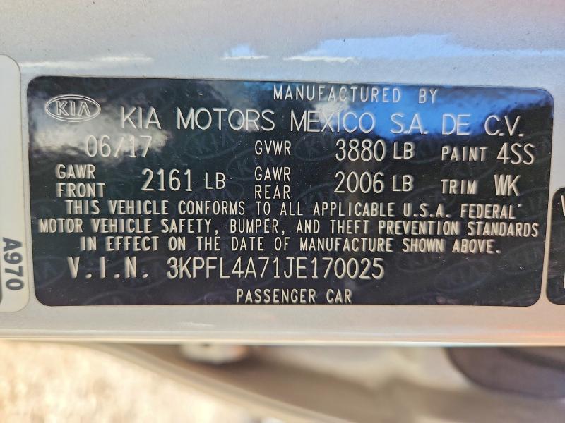 67475616 :رقم المزاد ، 3KPFL4A71JE170025 vin ، 2018 Kia Forte مزاد بيع
