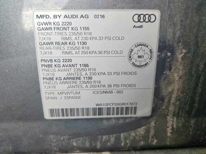 Aukcja sprzedaży 2016 Audi Q3, vin: WA1GFCFSXGR017072, numer aukcji: 67838206