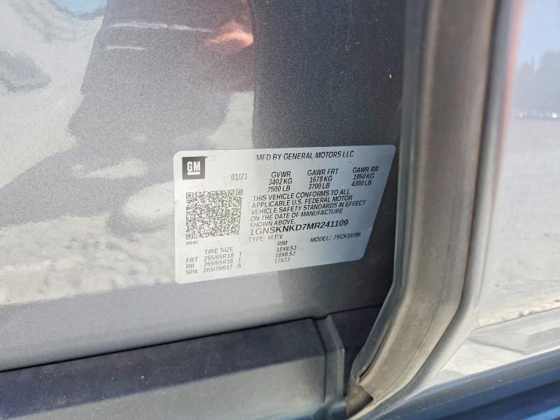 Aukcja sprzedaży 2021 Chevrolet Tahoe, vin: 1GNSKNKD7MR241109, numer aukcji: 68491826