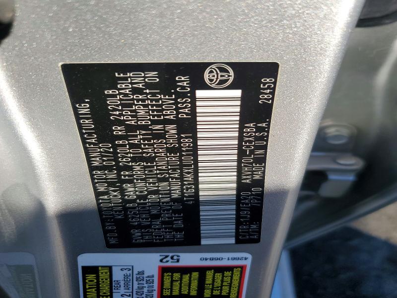 Продаж на аукціоні авто 2020 Toyota Camry, vin: 4T1G31AKXLU011981, номер лоту: 70314746