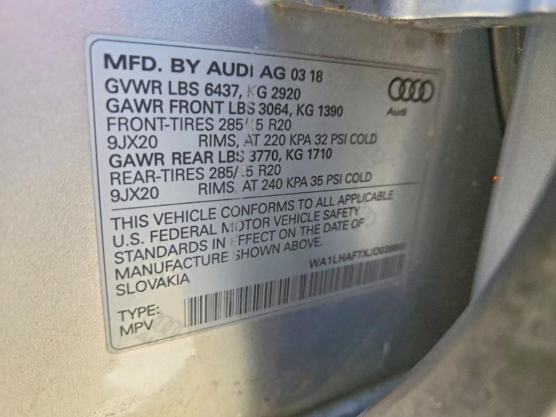 Продажа на аукционе авто 2018 Audi Q7, vin: WA1LHAF7XJD038646, номер лота: 70866716