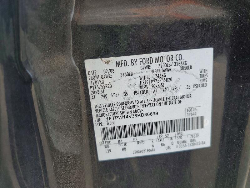 69914736 :رقم المزاد ، 1FTPW14V38KD36699 vin ، 2008 Ford F150 مزاد بيع