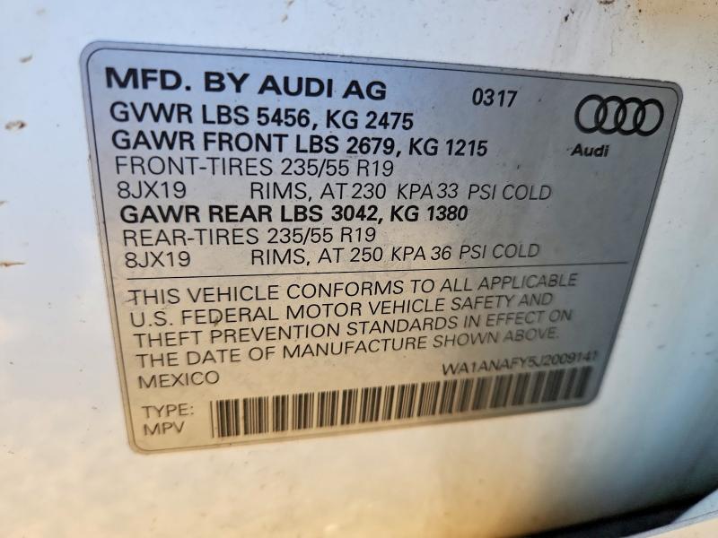 68984156 :رقم المزاد ، WA1ANAFY5J2009141 vin ، 2018 Audi Q5 مزاد بيع