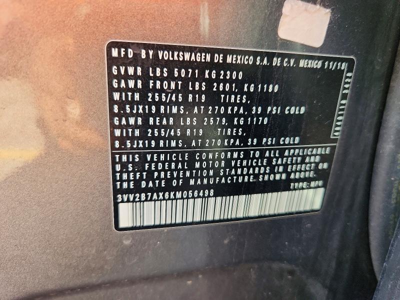 2019 Volkswagen Tiguan მანქანა იყიდება აუქციონზე, vin: 3VV2B7AX6KM056498, აუქციონის ნომერი: 68878896