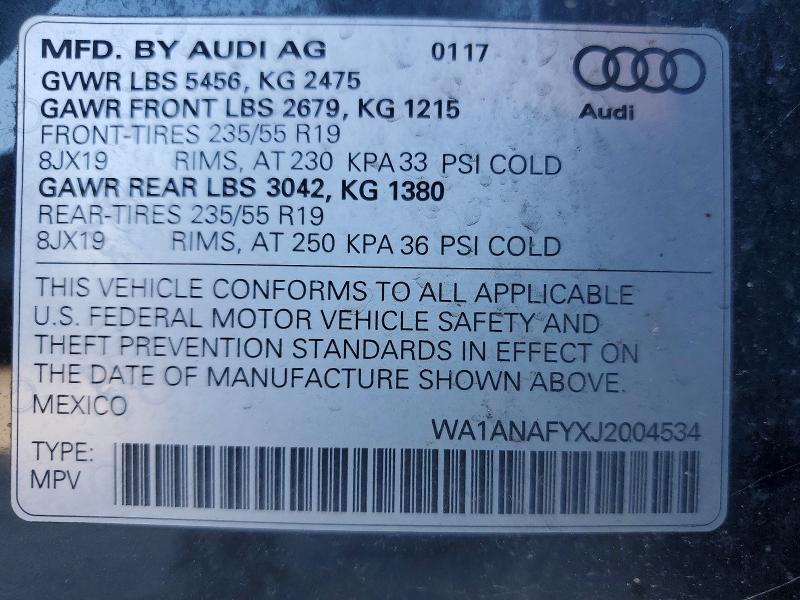 2018 Audi Q5 მანქანა იყიდება აუქციონზე, vin: WA1ANAFYXJ2004534, აუქციონის ნომერი: 68794306