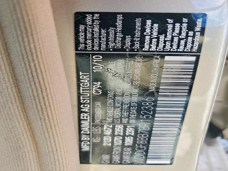 Продажа на аукционе авто 2011 Mercedes-benz C, vin: WDDGF8BB7BR152386, номер лота: 67655176