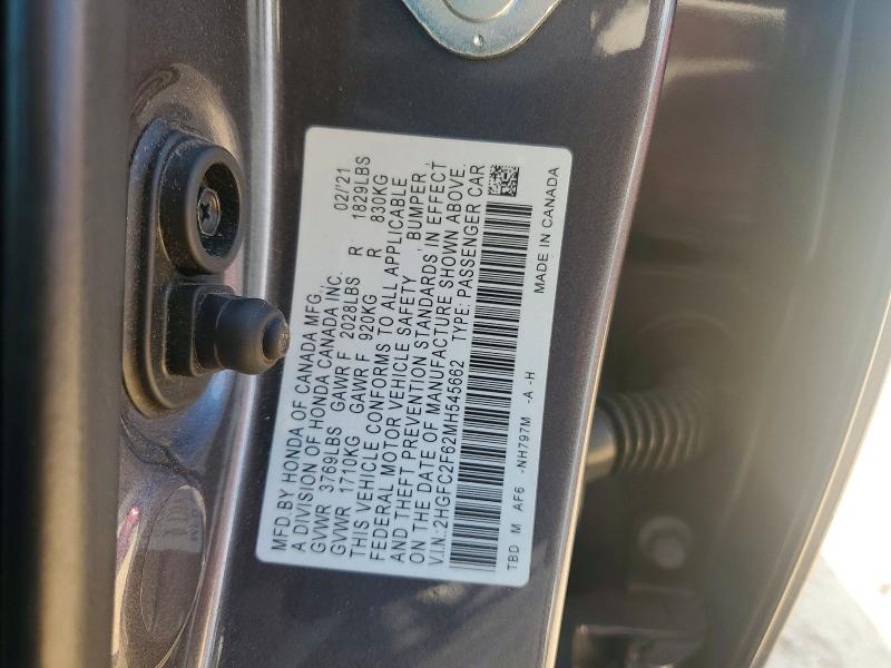 Продаж на аукціоні авто 2021 Honda Civic, vin: 2HGFC2F62MH545662, номер лоту: 67736086