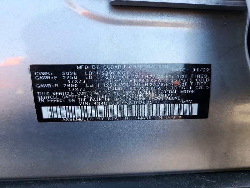Продажа на аукционе авто 2022 Subaru Outback, vin: 4S4BTGUD9N3192025, номер лота: 68396536