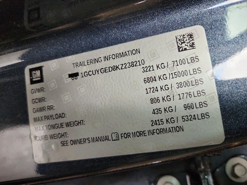 Aukcja sprzedaży 2019 Chevrolet Silverado, vin: 1GCUYGED8KZ238210, numer aukcji: 70379796