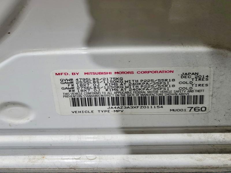 67168526 :رقم المزاد ، JA4AZ3A3XFZ011154 vin ، 2015 Mitsubishi Outlander مزاد بيع