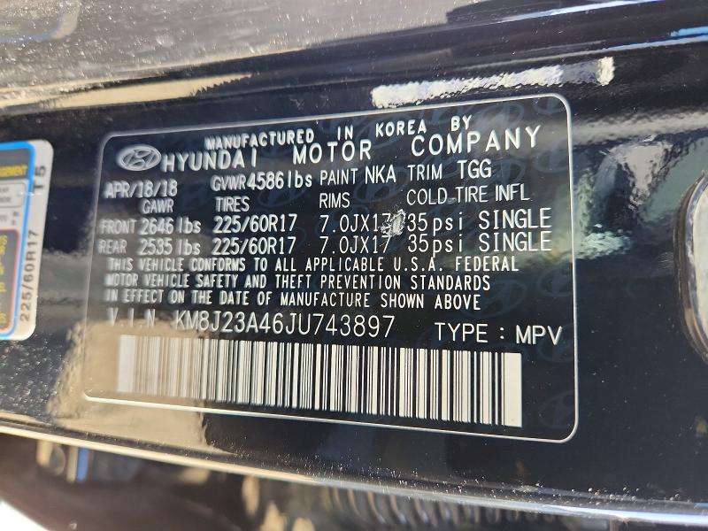 2018 Hyundai Tucson მანქანა იყიდება აუქციონზე, vin: KM8J23A46JU743897, აუქციონის ნომერი: 67463976