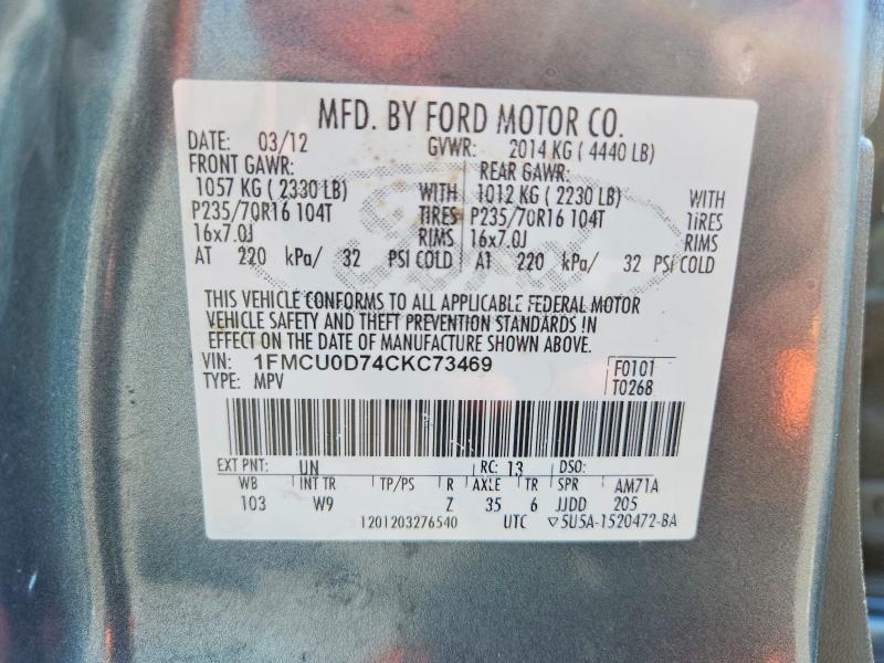 Продаж на аукціоні авто 2012 Ford Escape, vin: 1FMCU0D74CKC73469, номер лоту: 67912906