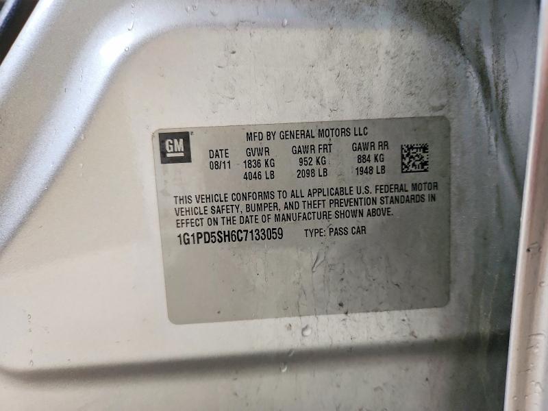 2012 Chevrolet Cruze მანქანა იყიდება აუქციონზე, vin: 1G1PD5SH6C7133059, აუქციონის ნომერი: 69663986
