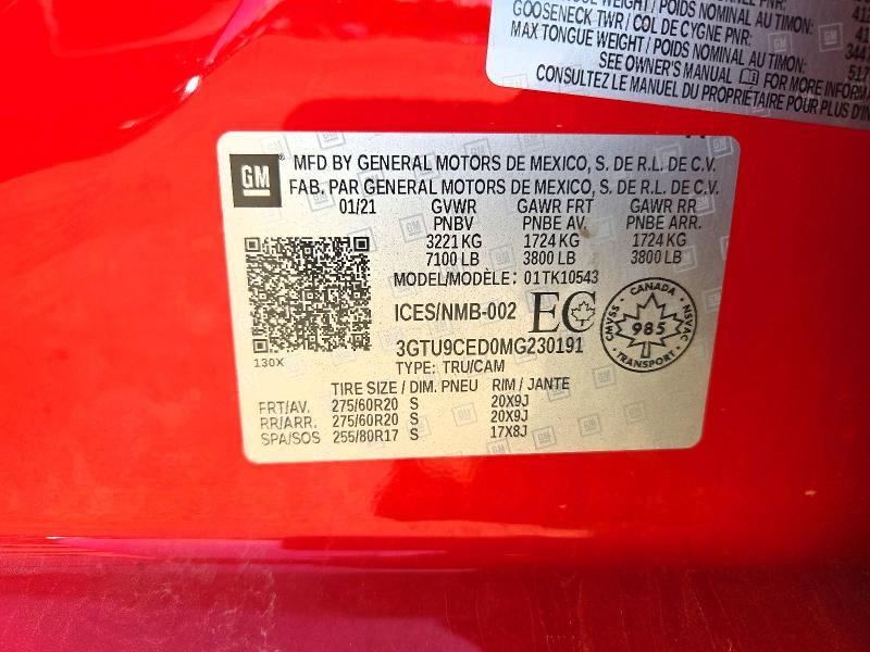 69115036 :رقم المزاد ، 3GTU9CED0MG230191         vin ، 2021 Gmc Sierra مزاد بيع