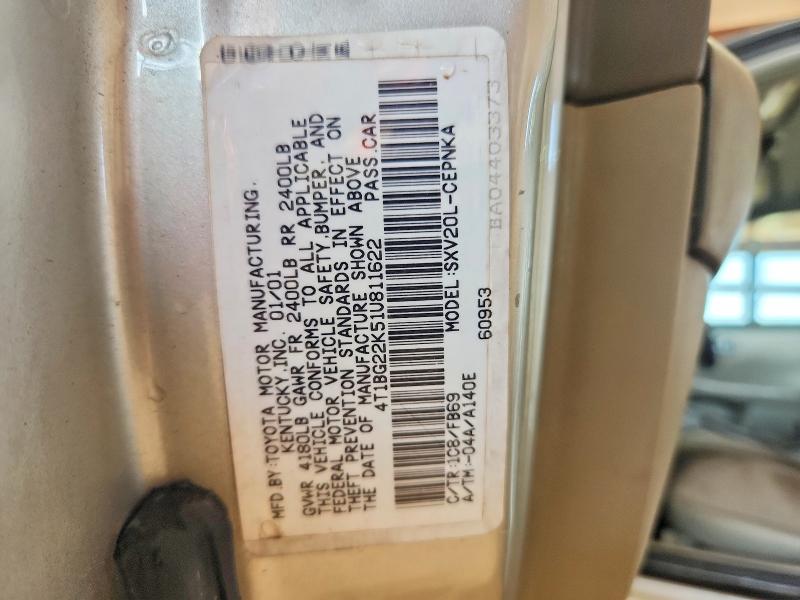 Продажа на аукционе авто 2001 Toyota Camry, vin: 4T1BG22K51U811622, номер лота: 67489346