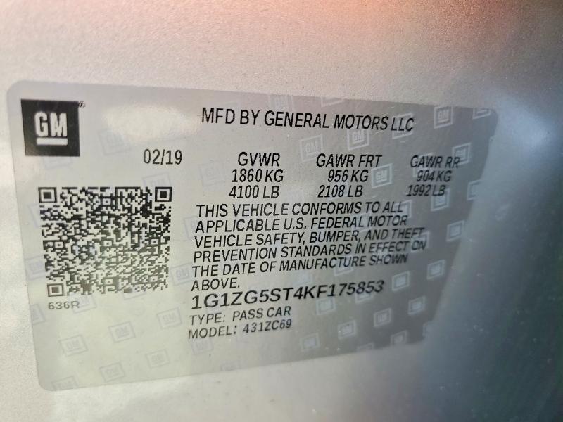 Aukcja sprzedaży 2019 Chevrolet Malibu, vin: 1G1ZG5ST4KF175853, numer aukcji: 67970136