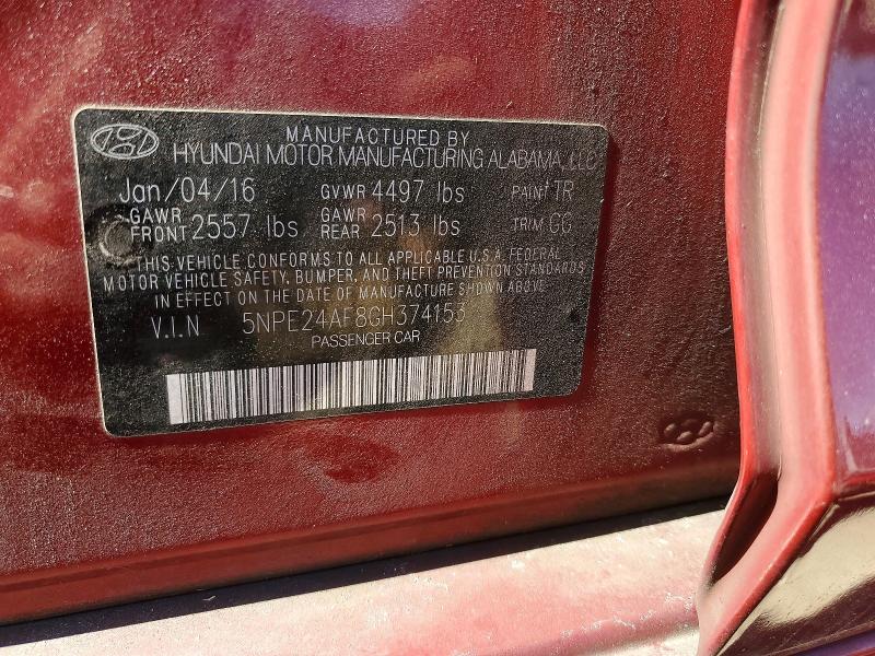 2016 Hyundai Sonata მანქანა იყიდება აუქციონზე, vin: 5NPE24AF8GH374153, აუქციონის ნომერი: 70479296