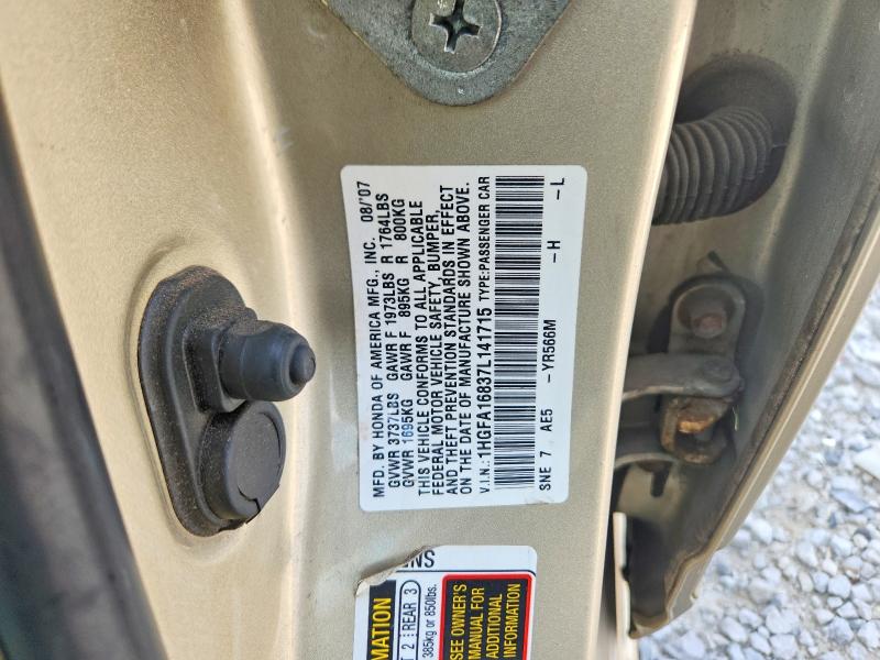 Aukcja sprzedaży 2007 Honda Civic, vin: 1HGFA16837L141715, numer aukcji: 68306756