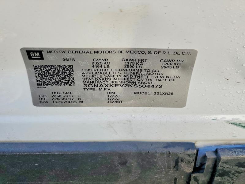 Продажа на аукционе авто 2019 Chevrolet Equinox, vin: 3GNAXKEV2KS504472, номер лота: 67716636